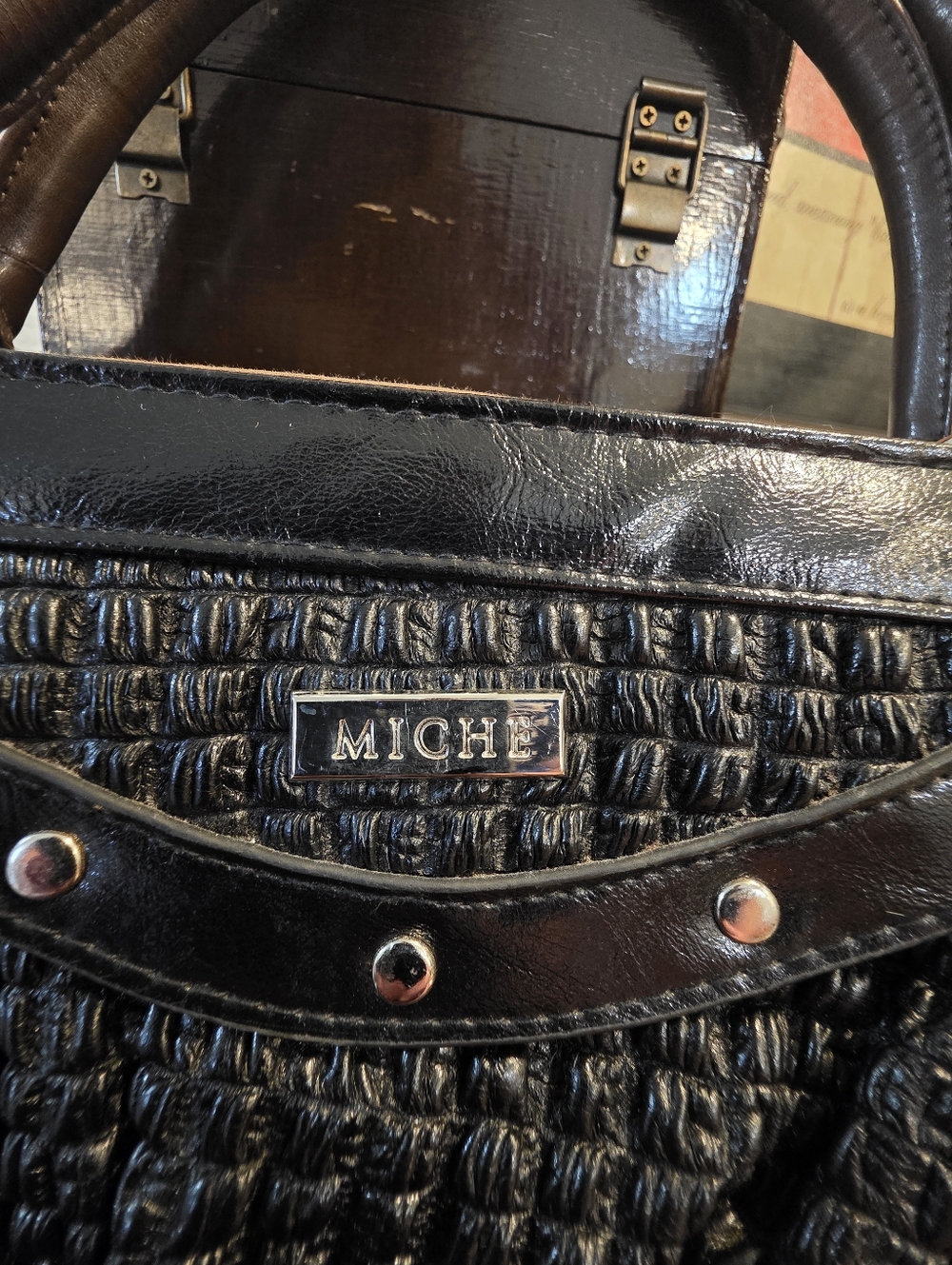 MICHE Black Woven Accent Women's Handbag - Picture 2 of 10